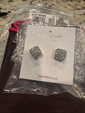 kate spade mini small Square Stud Earrings - silver glitter